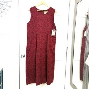 NWT Woolrich Vintage 90’s Maroon Cotton Cherry Print Sleeveless Midi Dress Sz L